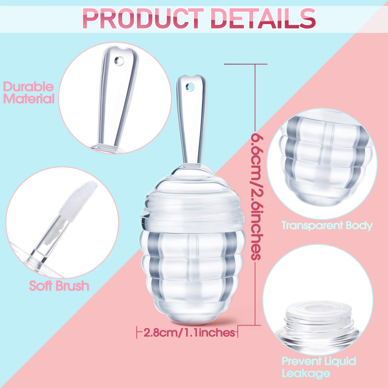 28-Piece Honey Pot Empty Lip Gloss Tubes with Wands, Clear