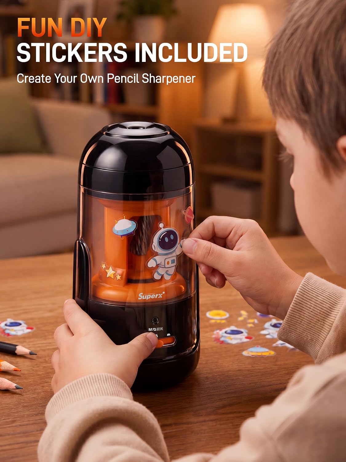 M&G S5 Electric Pencil Sharpener,Fully Automatic for 6.5–11mm No.2 & Colored Pencils,Auto In & Out,3 Sharpness Modes,Type-C Rechargeable,Helical Blade,Hands-Free for School Classroom Home Office,Black