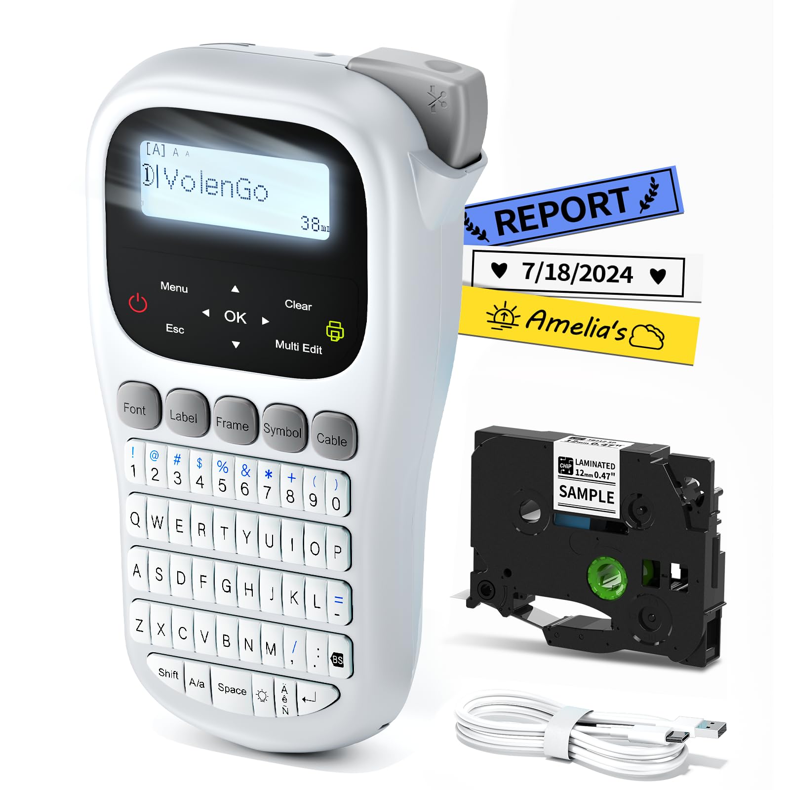 VolenGo Label Maker Machine with Tape, Label Maker Waterproof Labels 12mm Laminated, Handheld Backlit Labeler Machine, H1100 Portable Labeling Machine
