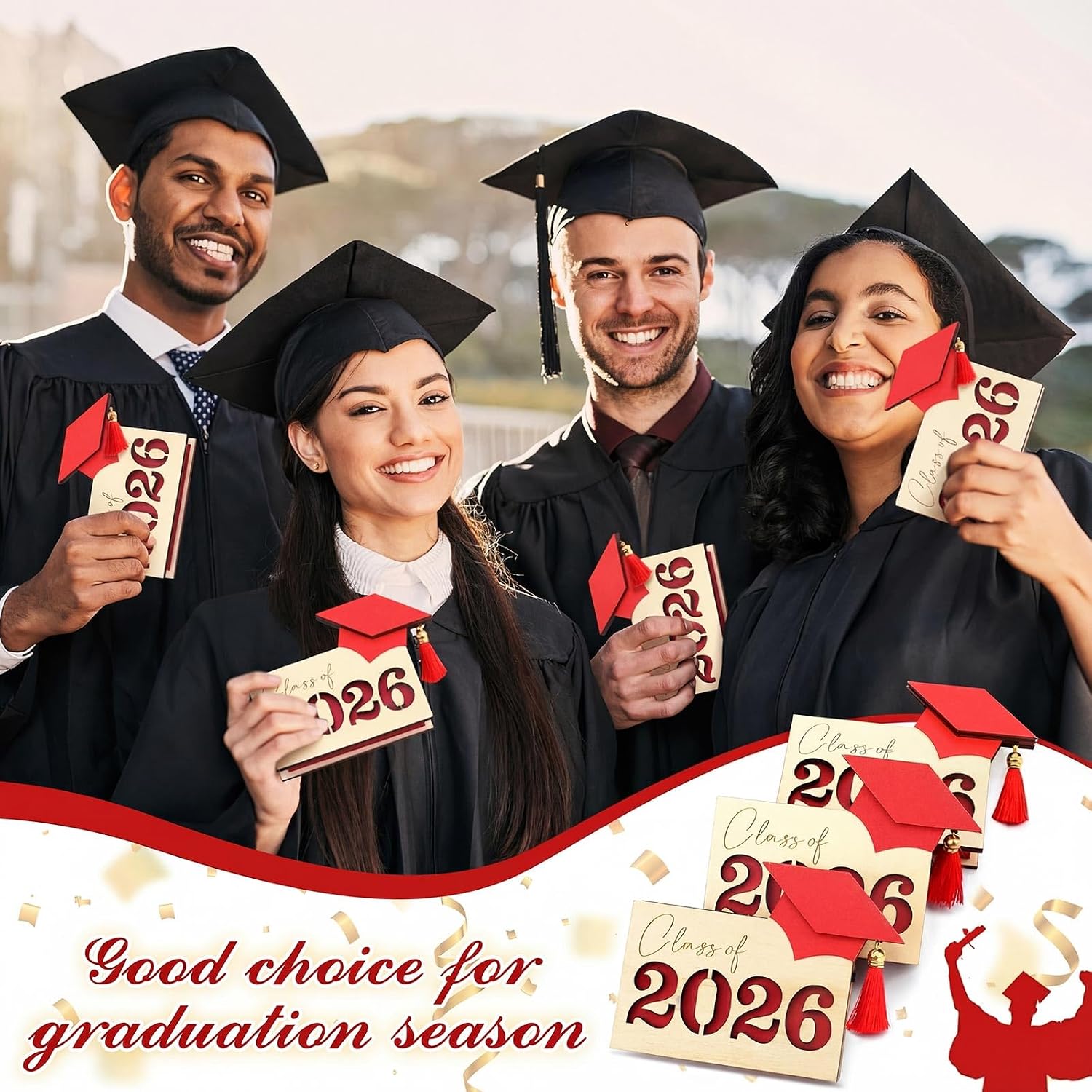 Epakh 3 Pcs Graduation Gift Card Holder Class of 2026 Graduation Money Cash Card Holder Wooden Case Organizer Wallet Gift for High School College Graduate(Red) image 5
