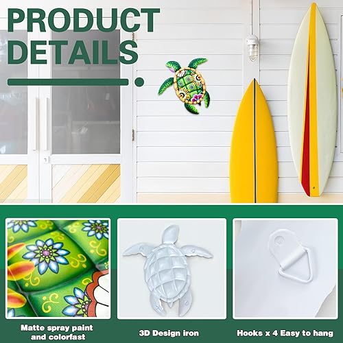 Miniatura 3 de Betinyar Decoración de pared de tortuga grande de 12 pulgadas, escultura colgante de tortuga marina, decoración de pared de metal para baño,