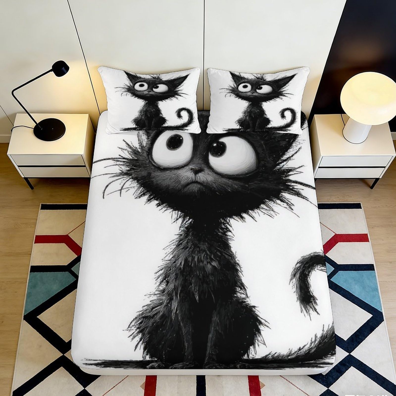 Kzqjxnhpcr Style-2 3D Printed Cartoon Cat Fitted Sheet Microfiber Deep Pocket Non-Slip Cartoon Cat Mattress Fitted Cover Washable Bedroom Bedding 90X200x25cm 90X200x25cm