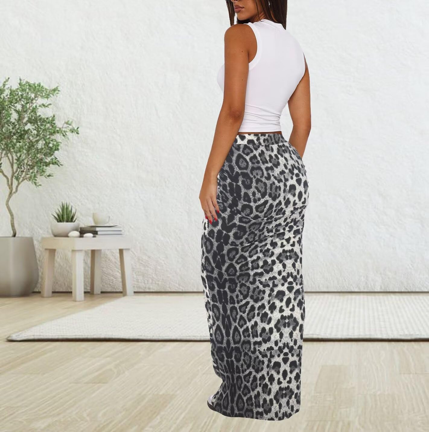 Women's Long Maxi Skirt - Fall Basic Stretch Bodycon High Waist Casual Long Pencil Skirts - Image 5