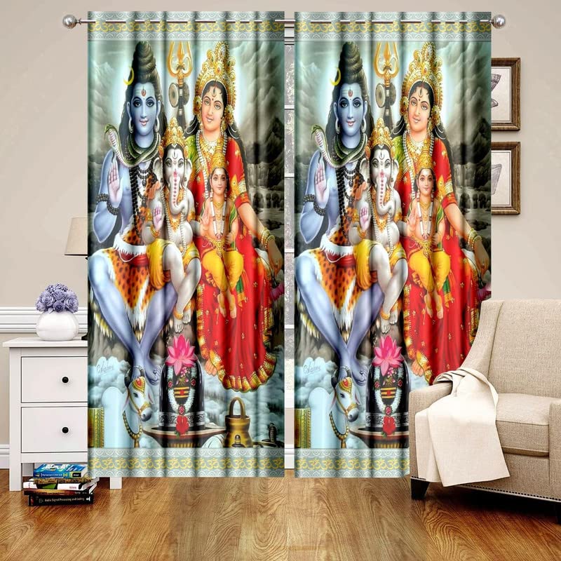 ShivJi Digital Polyester Door Tailored Pleat Digital Print Curtains for Temple, Home, Room, Hall, Pack of 2 (9 Ft, Multicolor)