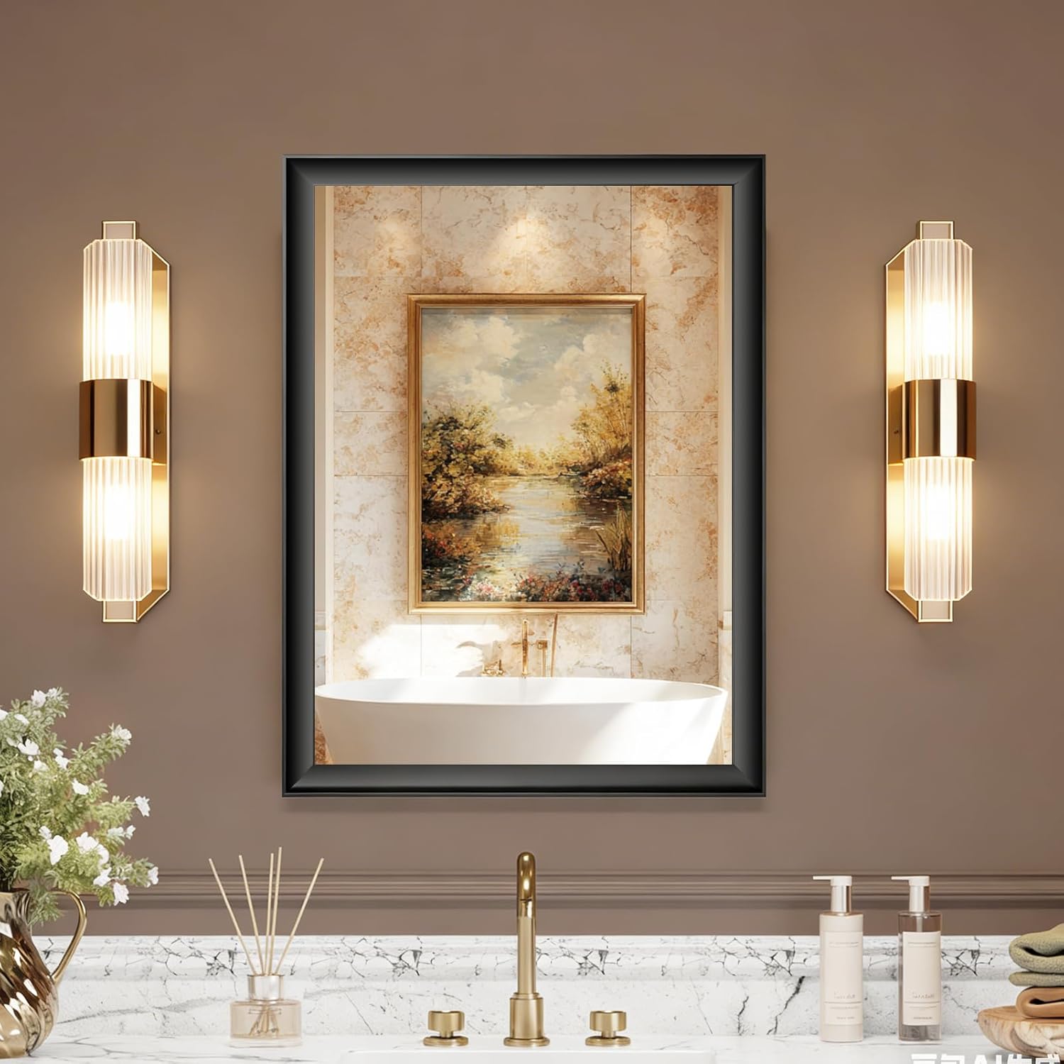 22x30 Black Bathroom Mirror for Over Sink, Metal Framed HD Tempered Glass Vanity Mirror, Anti-Rust, Modern Rectangle Wall Mount for Bathroom Remodel or Bedroom, Horizontal or Vertical
