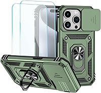 Vista 21 de SunStory Funda compatible con iPhone 15 Pro Max con protector de pantalla HD, cubierta de cámara deslizante y soporte de anillo giratorio