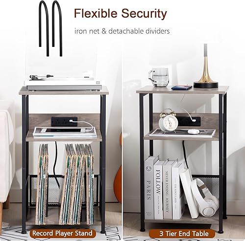 Miniatura 5 de AMHANCIBLE HETCD01GY-1 - Soporte para tocadiscos con estación de carga, soporte para tocadiscos con armario de almacenamiento, mesa auxiliar de 3