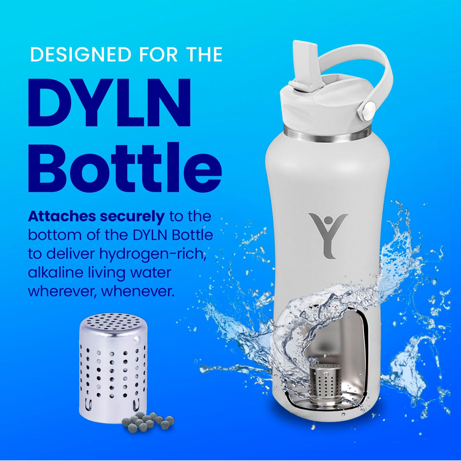 DYLN VitaBead Diffuser | Creates Hydrogen-Rich, pH 9+ Alkaline Antioxidant Water | Replacement for DYLN Bottle | Natural Mineral Ionized Hydrogen Generator for Delicious Tasting Water | 1-Pack