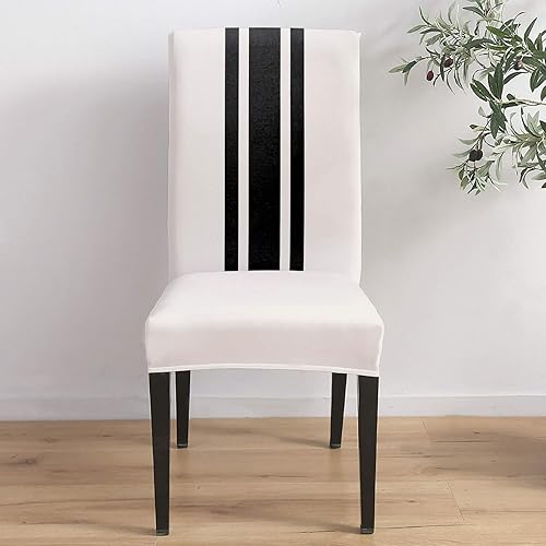 Miniatura 4 de Funda para silla de comedor, diseño navideño a rayas blancas y negras, estilo rústico, estilo granja, protector elástico para sillas Parsons para