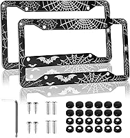 Vista 13 de alpmosn - 2 marcos de placa de acero inoxidable, 4 agujeros, cubiertas para placa de automóvil con tornillos, arandelas y tapas, para vehículos Negro