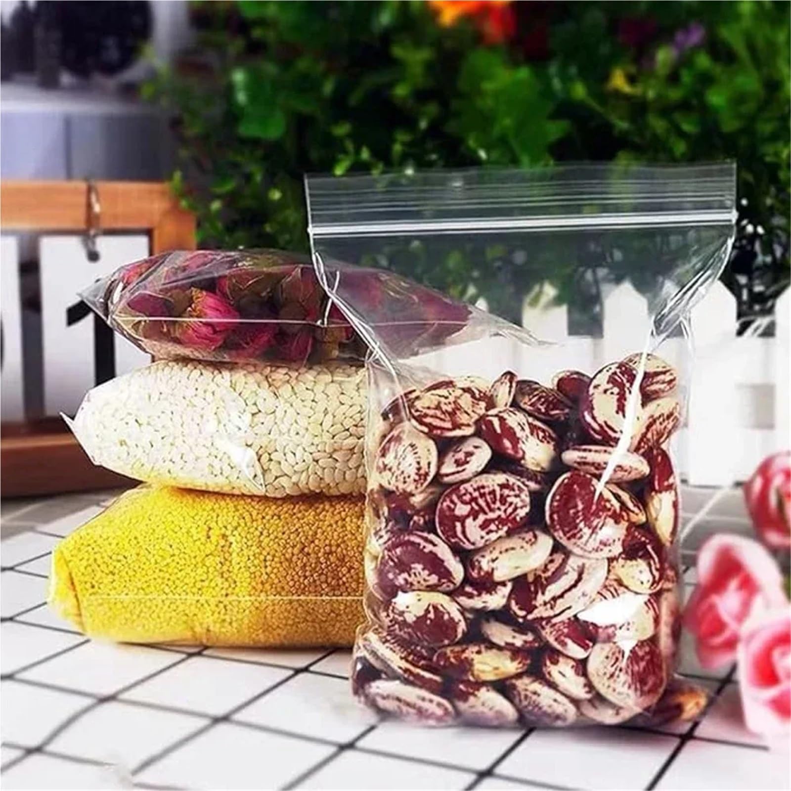 Sacchetti Ermetici 100-1000 pezzi di sacchetti sottovuoto in plastica trasparente richiudibili per la Cucina(20x30cm,200 Pcs(8Wires))