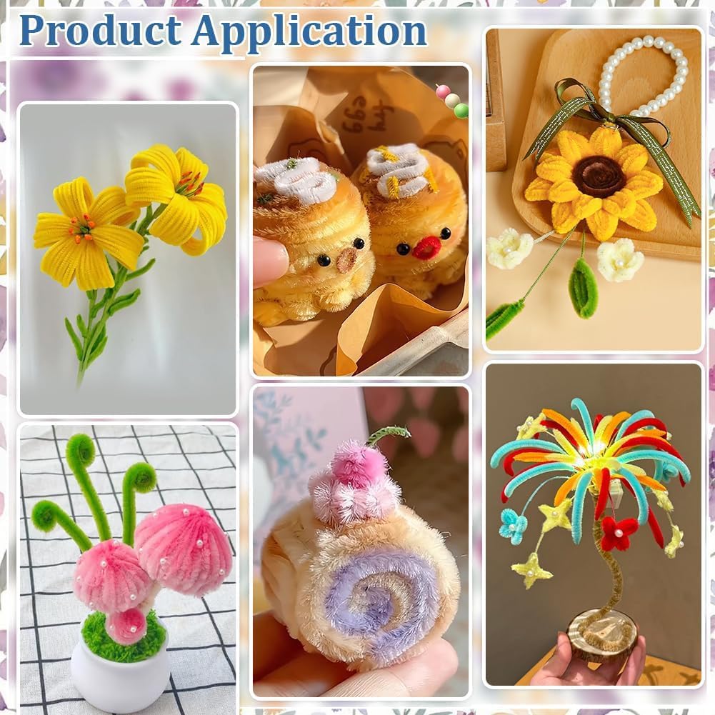 PH PandaHall 434pcs Tulip Flower Colored Pipe Cleaners Bulk, Pink Pipe Cleaners Flower Kit Pastel Chenille Stems 12 inch Long Fuzzy Pipecleaners Bouquet Kit for DIY Tulip Bouquet Making Gifts