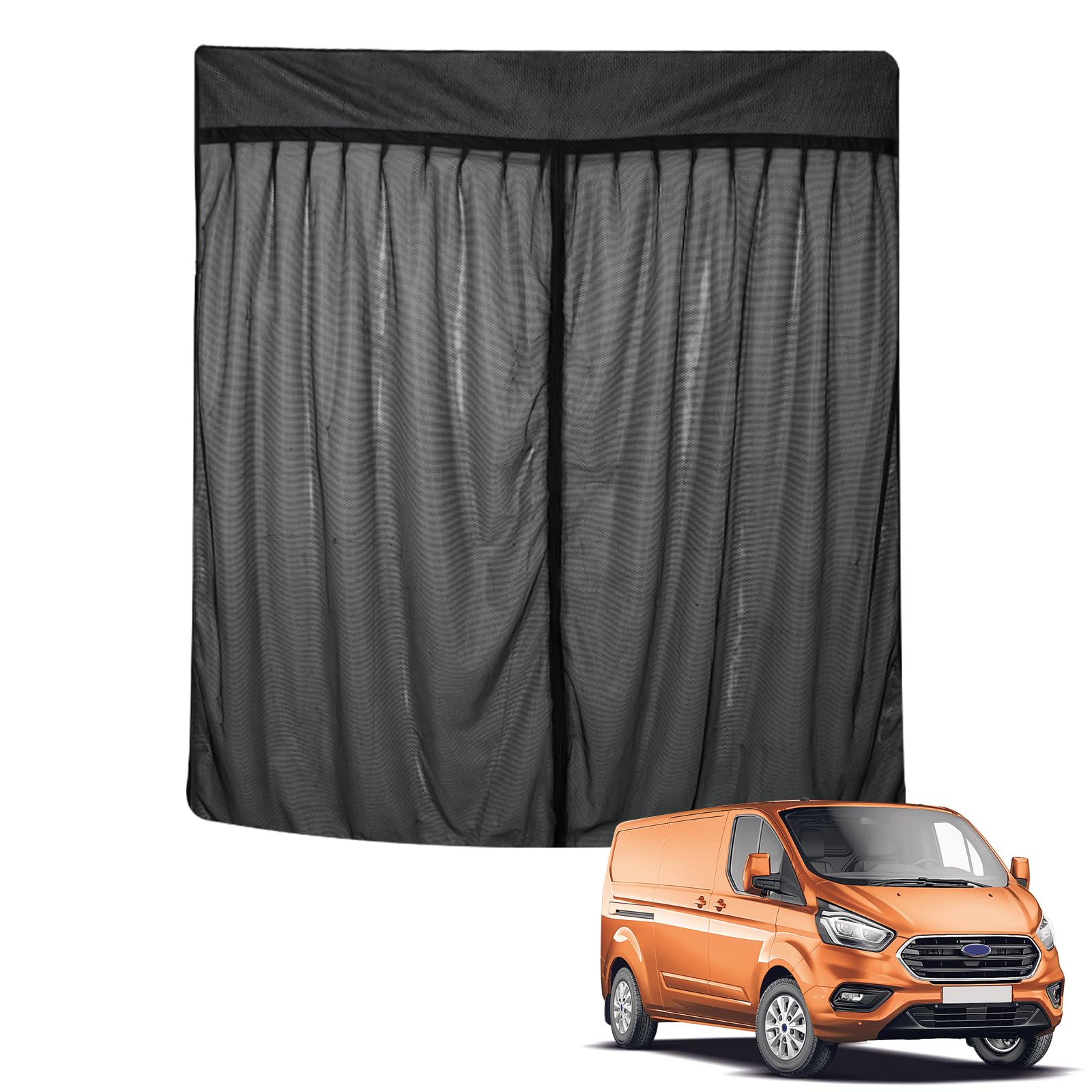 ZWPARTS Moustiquaire Magnétique Personnalisée pour Ford Transit Custom H1 Low Roof, Couche Double Moustiquaire Van pour Porte Latérale, Moustiquaire avec Fermeture éclair sur Porte Centrale