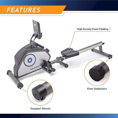 Miniatura 7 de Marcy Máquina de remo plegable de 8 niveles de resistencia magnética con ruedas de transporte