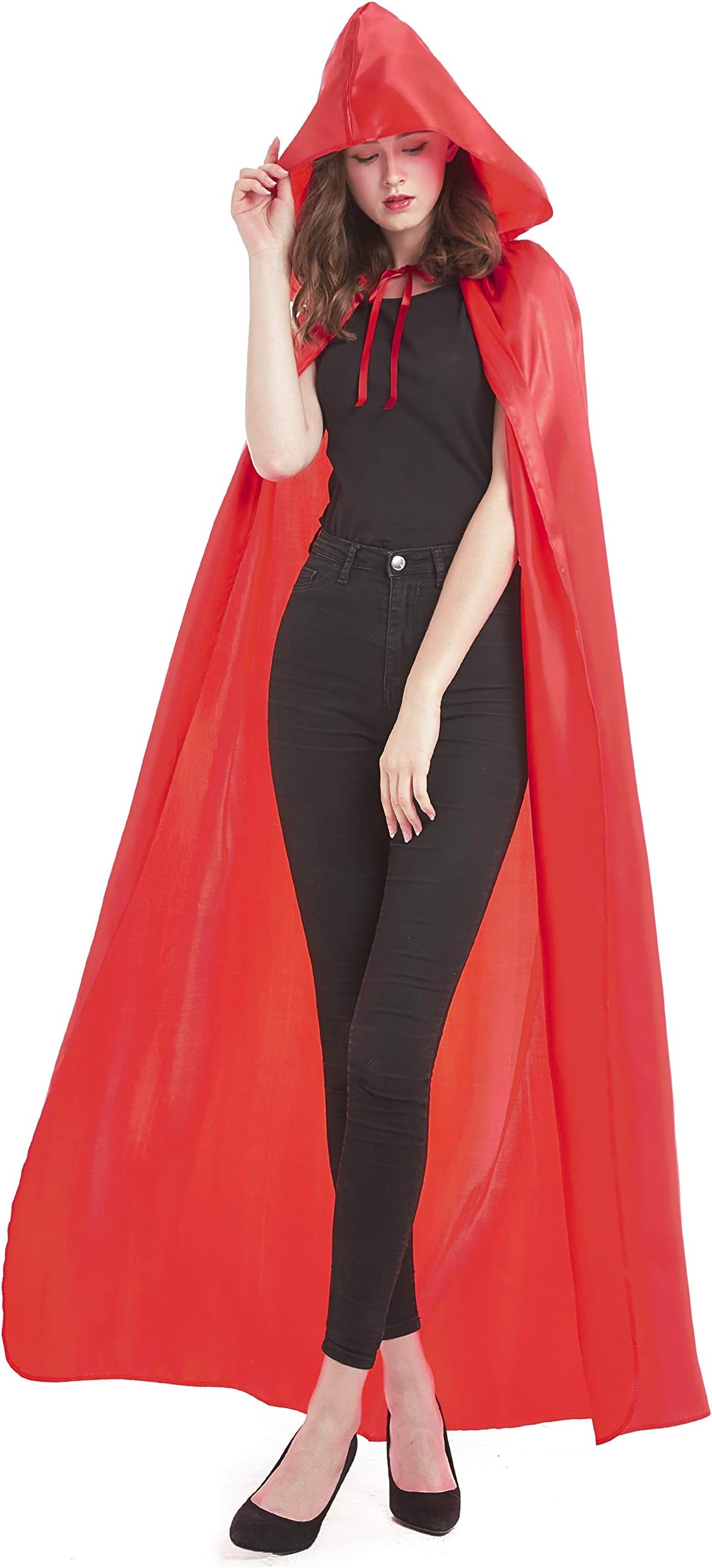 Diffly 59" Satin Hooded Cape Unisex Halloween Cloak for Devil Witch Wizard Halloween Christmas Cosplay