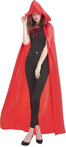 Diffly Capa de satén con capucha de 59 pulgadas, unisex, capa de Halloween para mago de bruja diablo, Halloween, Navidad, cosplay