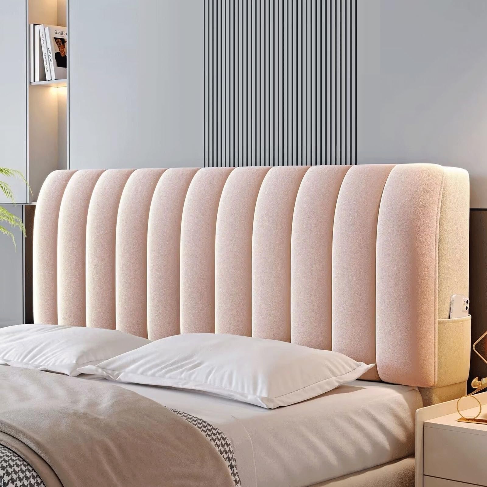 Cabeceros De Cama Para Doble Funda, Cubierta De Terciopelo Grueso Para La Cabeza De La Cama, Elástico, Todo Incluido, Decoración De Cabecera, Para Cama Súper King Size,Pink-250cm