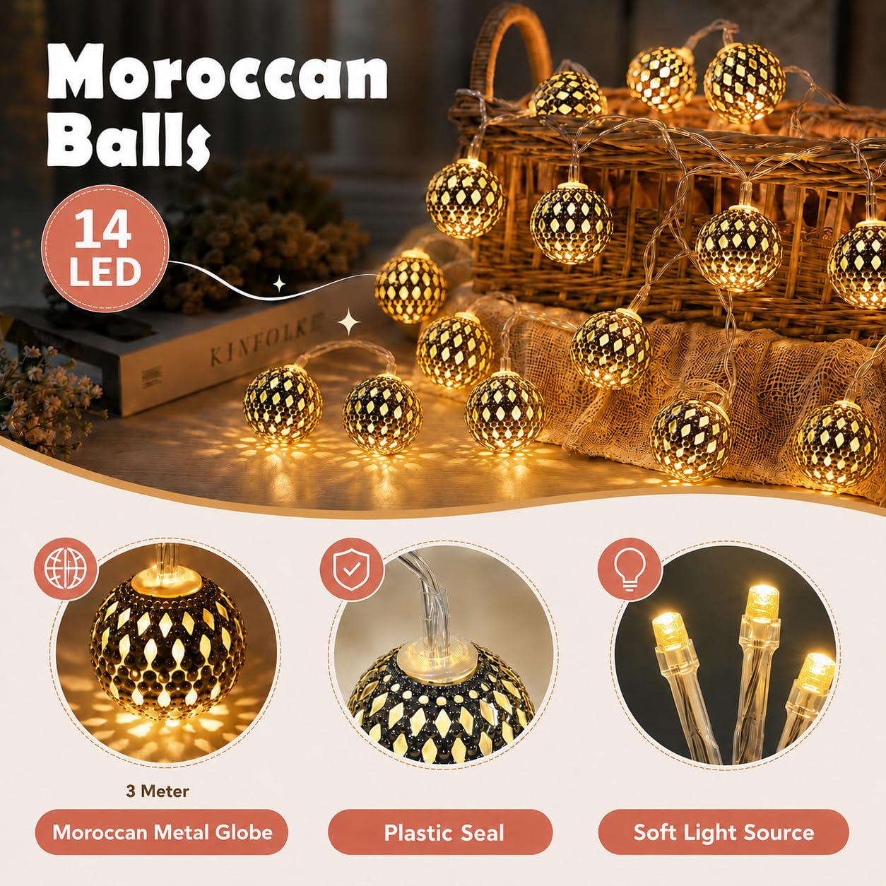 Moroccan String Lights - 14 LED Warm White -4