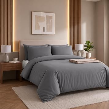 MOONLIGHT20015 King Size Duvet Cover Sets Grey Solid Soft Bedding Duvet Cover with 2 Matching Pillowcases