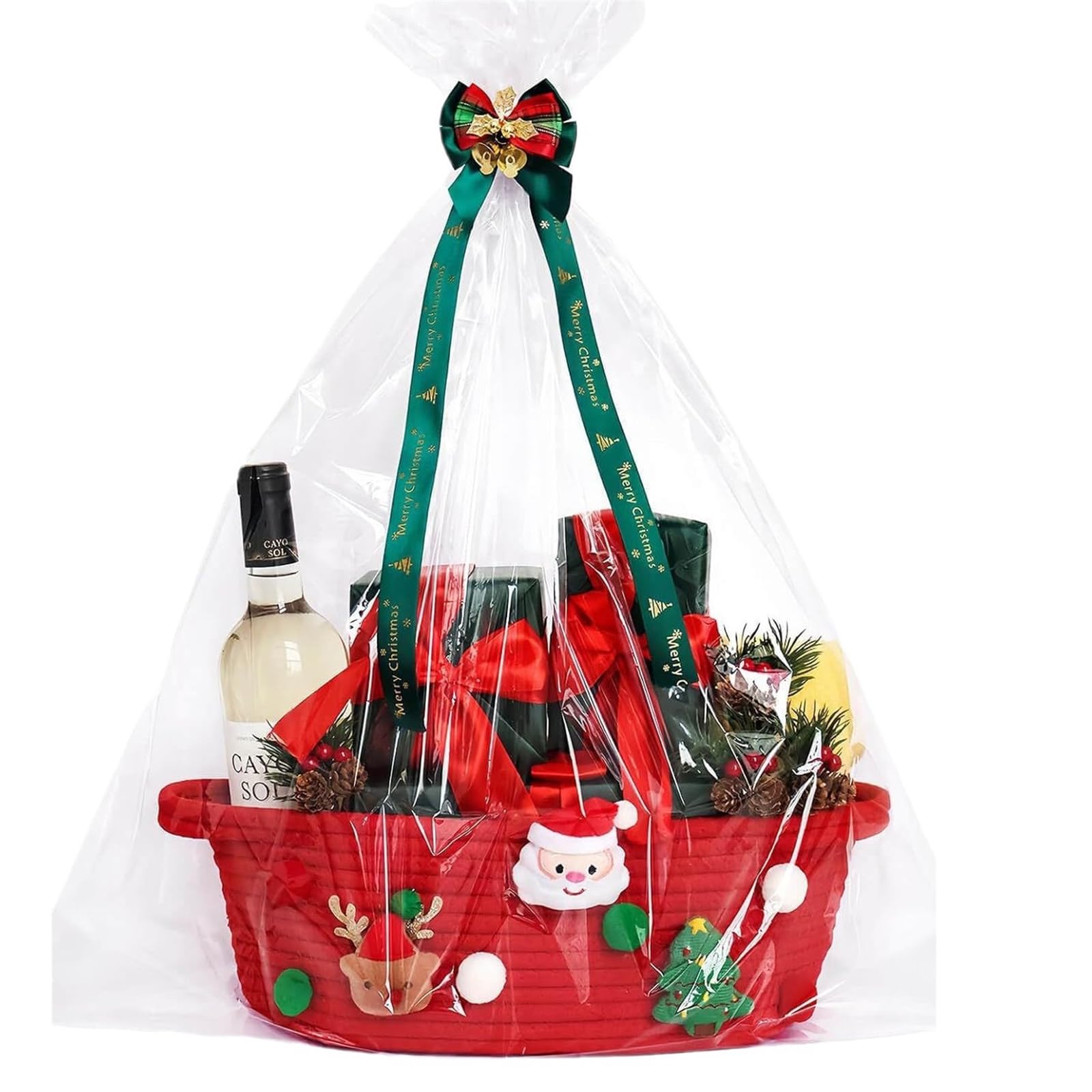 Panier De Noël En Corde De Coton - 30x20x12 Cm, Rouge Ou Vert, Décoration Et Rangement Cadeaux, Fêtes, Anniversaires - 14