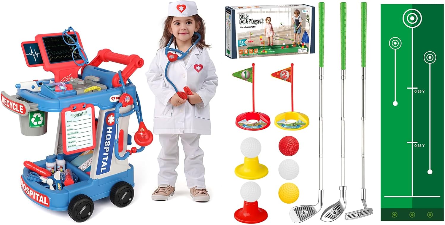 Liberry Toys for 2 3 4 Year Old Boys Girls Christmas Birthday Gift, Kids Doctor Play Set and Toddler Golf Clubs Set