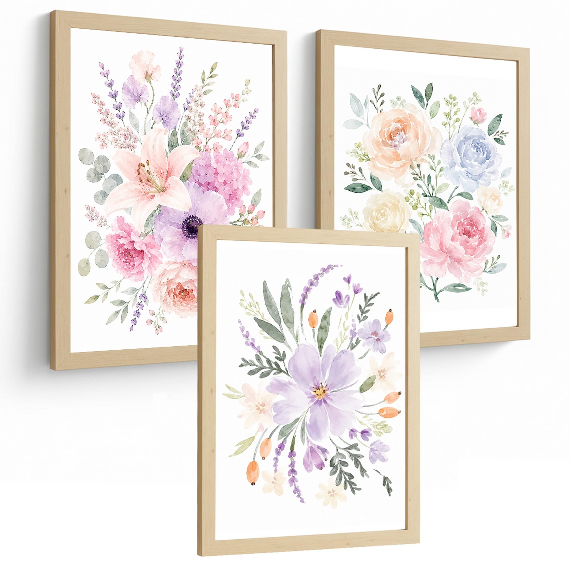 Nacnic Pastel Floral Posters with Watercolor Flower Bouquet Art