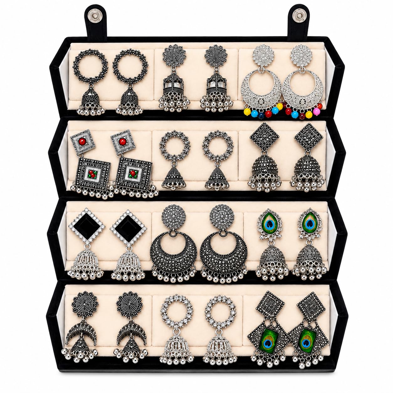 ZAEA Oxidized 12 Pair Jhumka Earrings Set Pack of 12 - Image 1