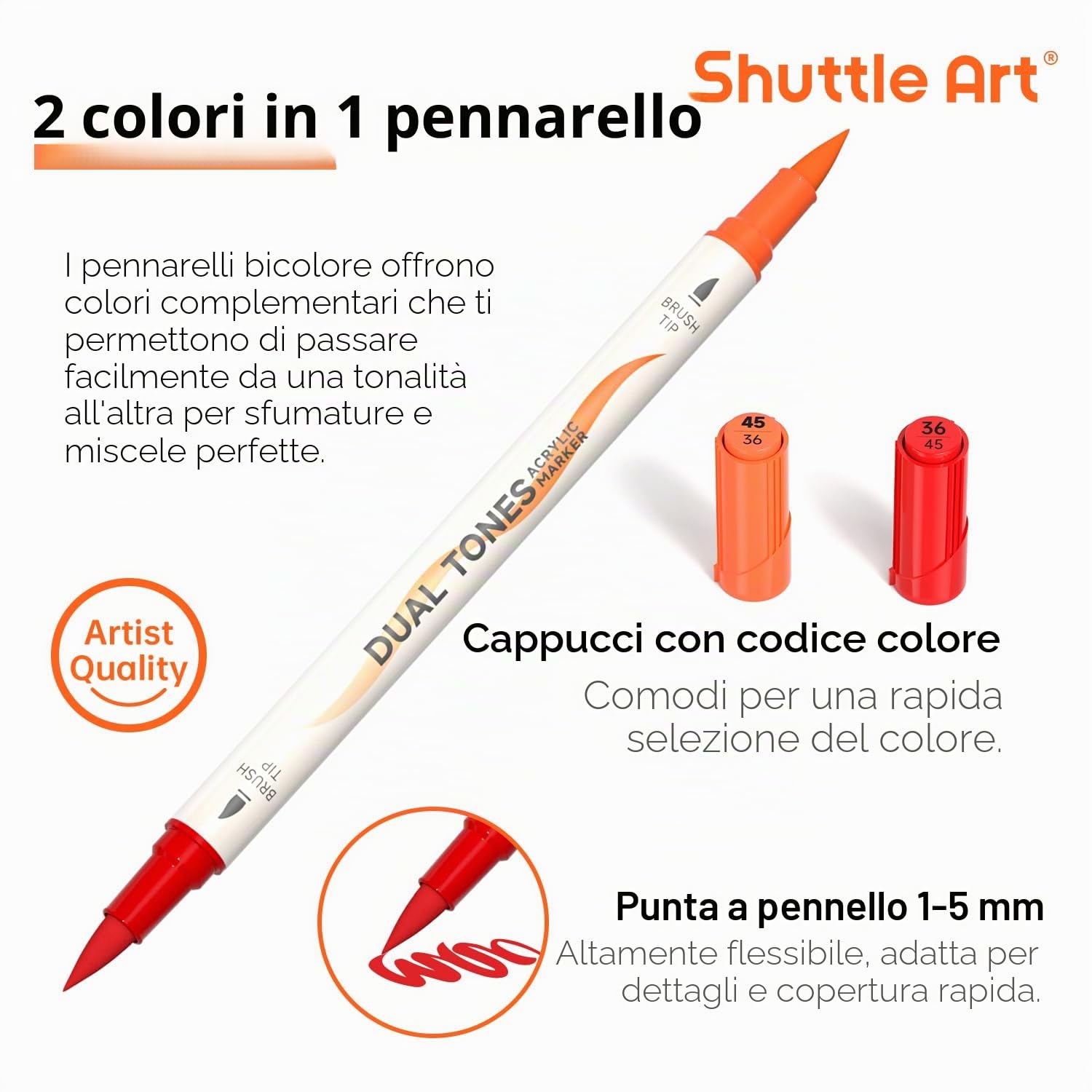 Shuttle Art Confezione da 60 pennarelli acrilici a doppia tonalità, 120 colori per pittura su roccia, ceramica, legno, tela, vetro, pietra, tessuto, biglietti, fai da te e forniture artistiche