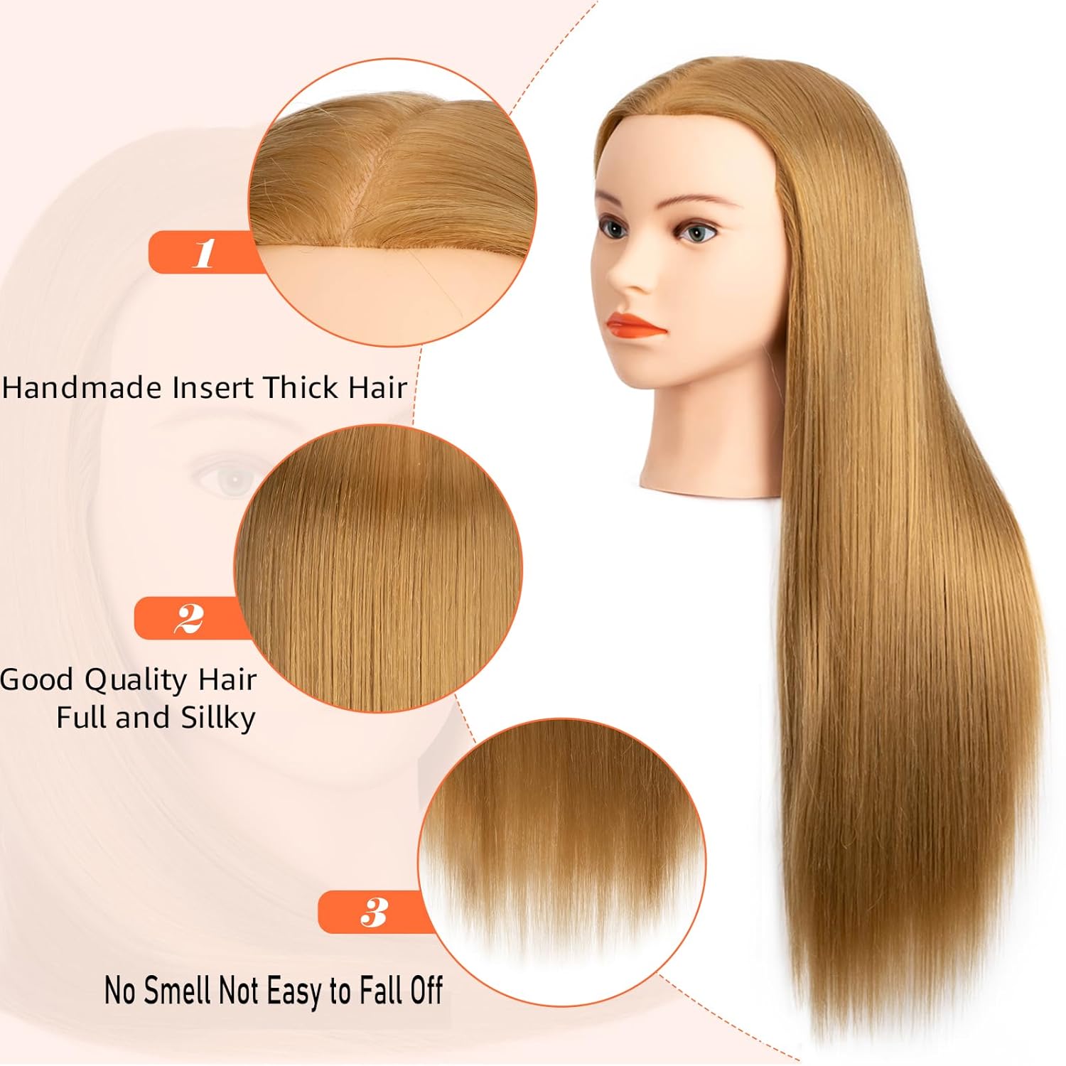 Mannequin Head 80% Human Hair Cosmetology Mannequin Head Practice Hairstyles Training Head for Hairdresser(#27 Light Brown)