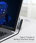 Adaptateur de charge de surface, PD jusqu'à 45W (15V/3A) Chargement rapide, USB C Connecteur magnétique femelle à surface pour Microsoft Surface Pro 9/8/7/6/5/4, Ordinateur portable 3/2/1, Livre, Aller
