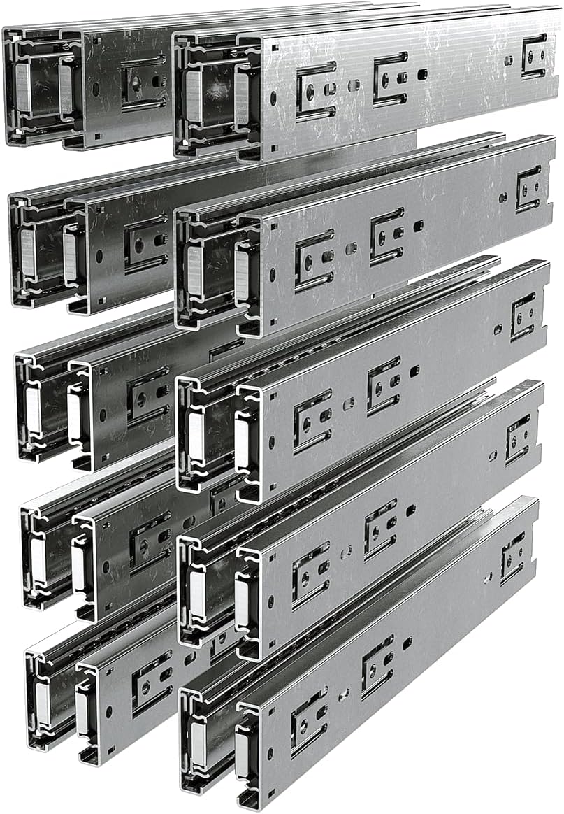 TCH Hardware - 10 Pairs - 18-inch Full Extension Drawer Slides, 100 LB Capacity, Heavy-Duty Ball Bearing, Smooth, Zinc Coated, Rails for Cabinets, Toolboxes & Furniture (Hardware Not Included)