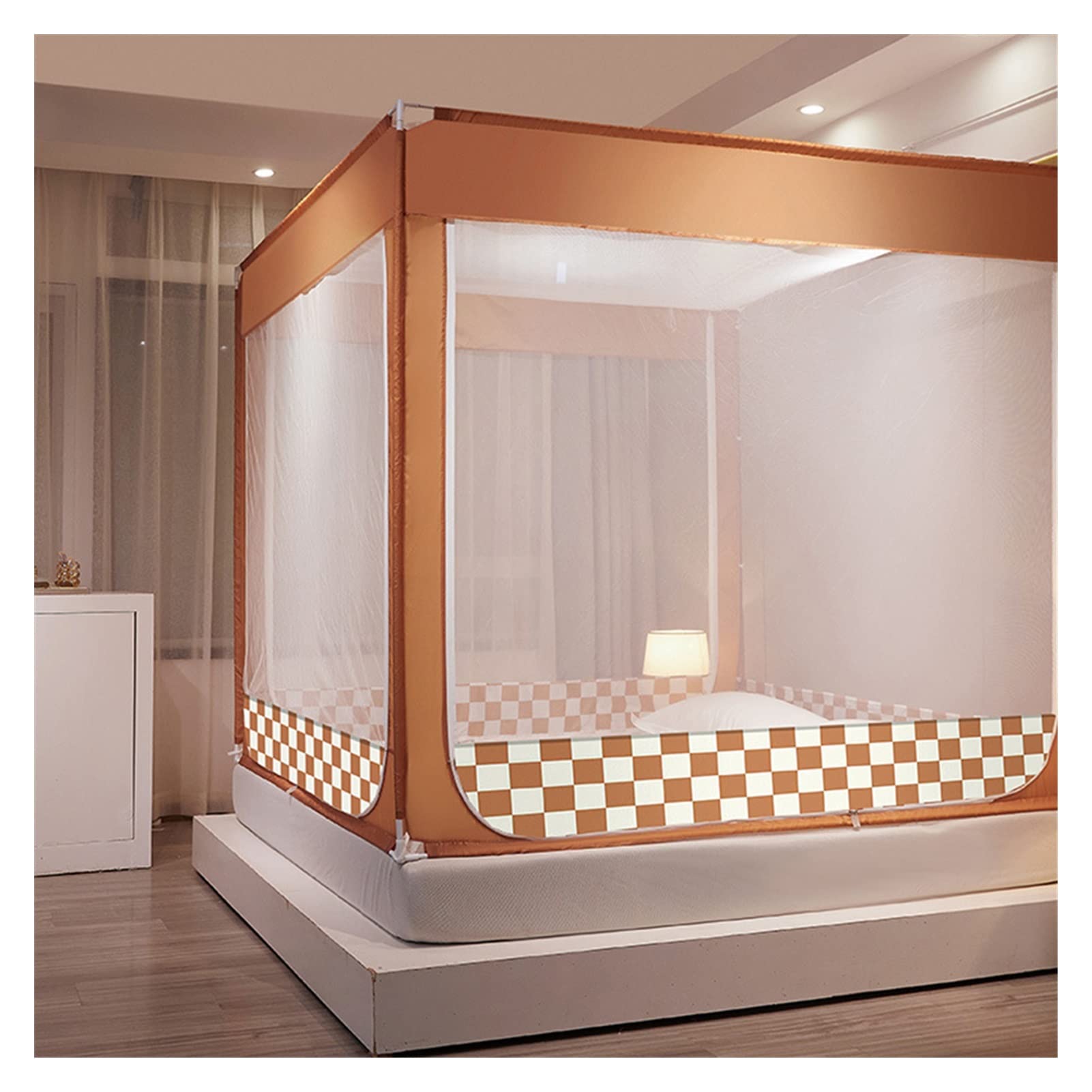 DXTFDHB Mosquito Net Tent Canopy Curtains for Beds Pop Up Mosquito Net Tent King Size Portable Mosquito Netting with Bottom for Adults(Brown,1.8 * 2.0m)