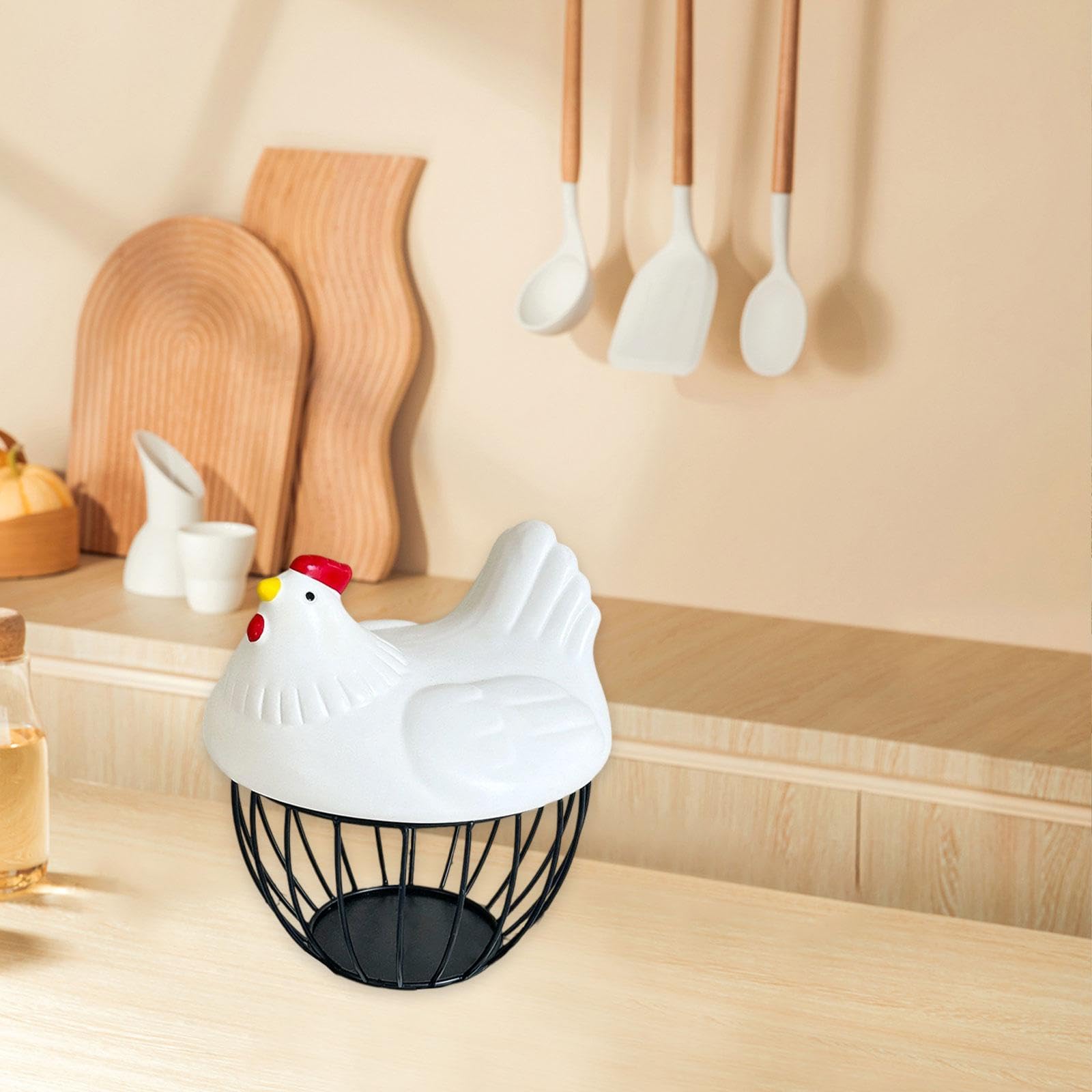 Porte-œufs en Forme de Poule, Couvercle de Rangement en Forme de Poule, Panier de Collecte pour Restaurant, Blanc