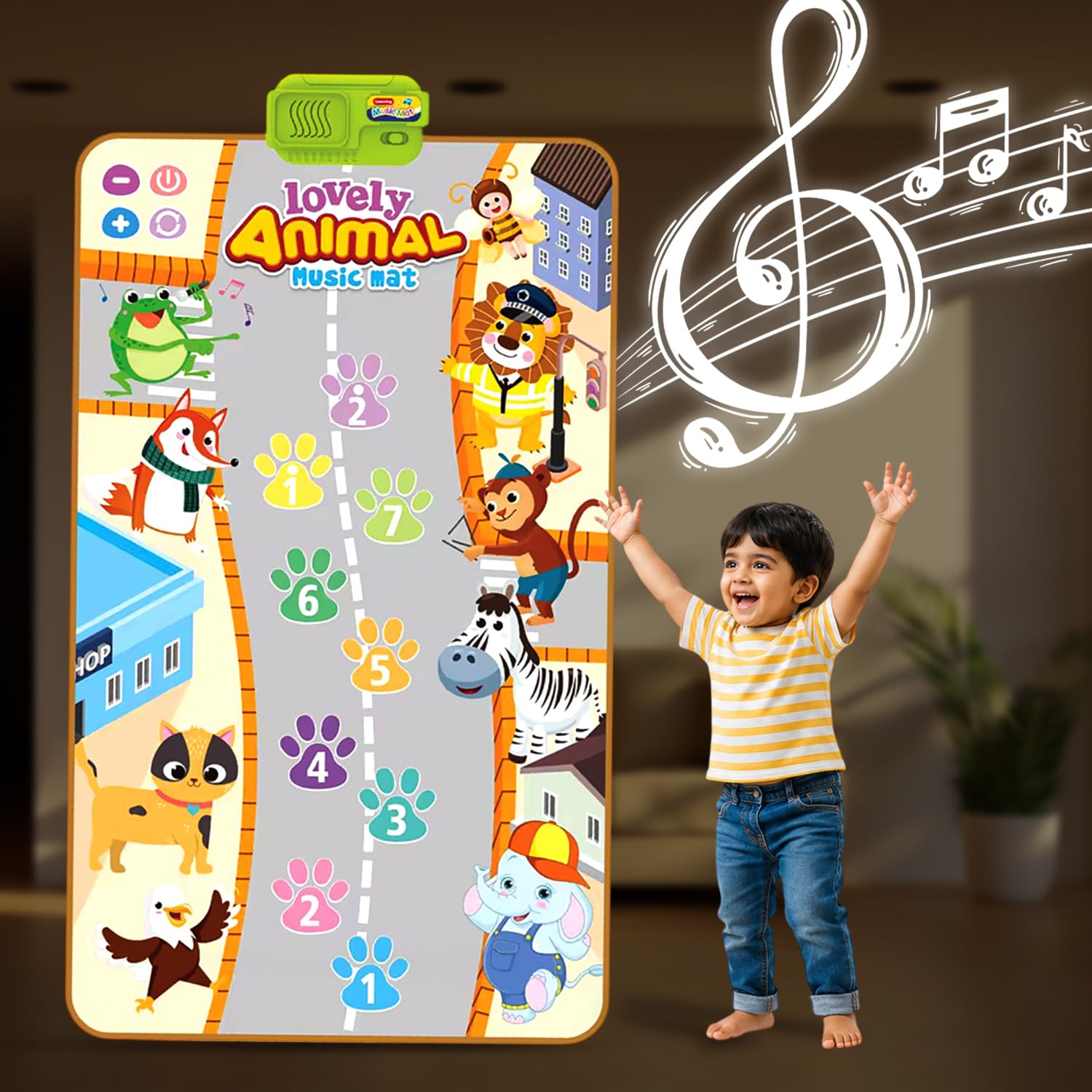 Baby Lovely Animal Music Mat - Educational Piano Mat with Piano Keys, Sounds, Animal Designs - Stimulates Baby's Senses & Motor Skills - Perfect for 12 Months+, Size - 100x60 CM-image-3