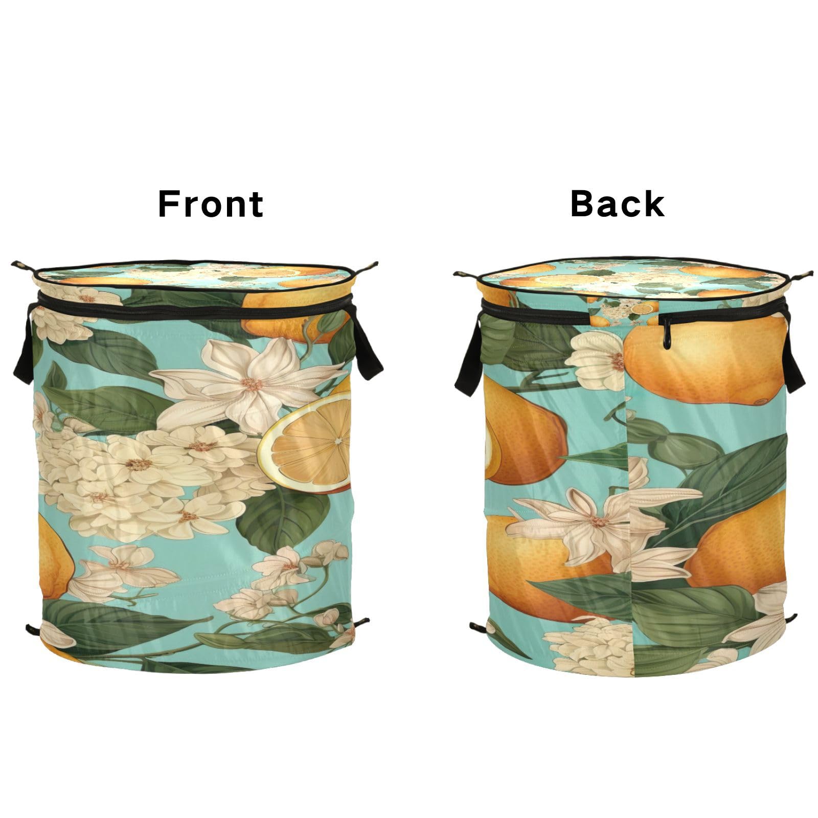 Lemon Fruits and Flowers Large Pop up Laundry Hamper with Zip Lid, 50L Clothing Hampers for Laundry, 15.7x18.5in