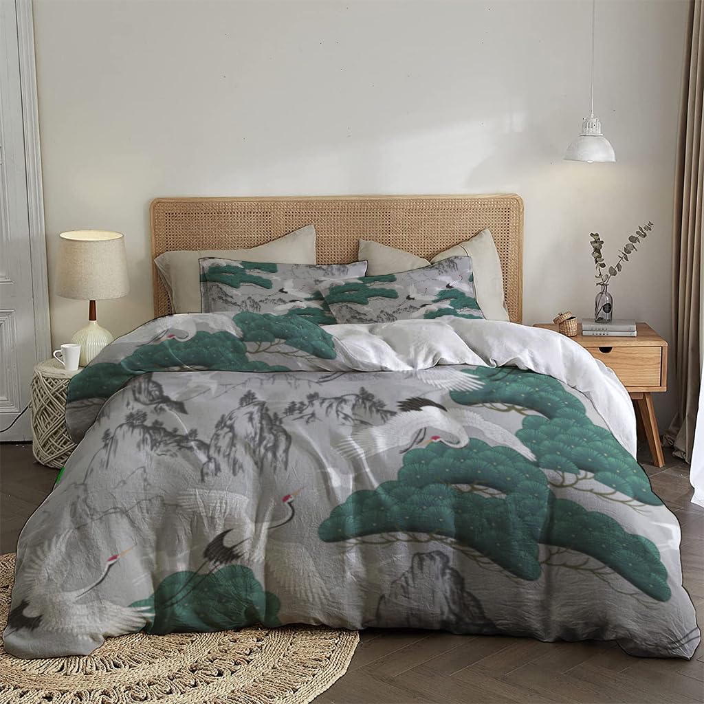 NIBAINLO 布団カバータンチョウヅル 肌に優しい ピーチスキン加工 掛け布団カバー 和式 洋式 あったか 布団カバーセット リバーシブル ホームステイ ホテル 家庭兼用