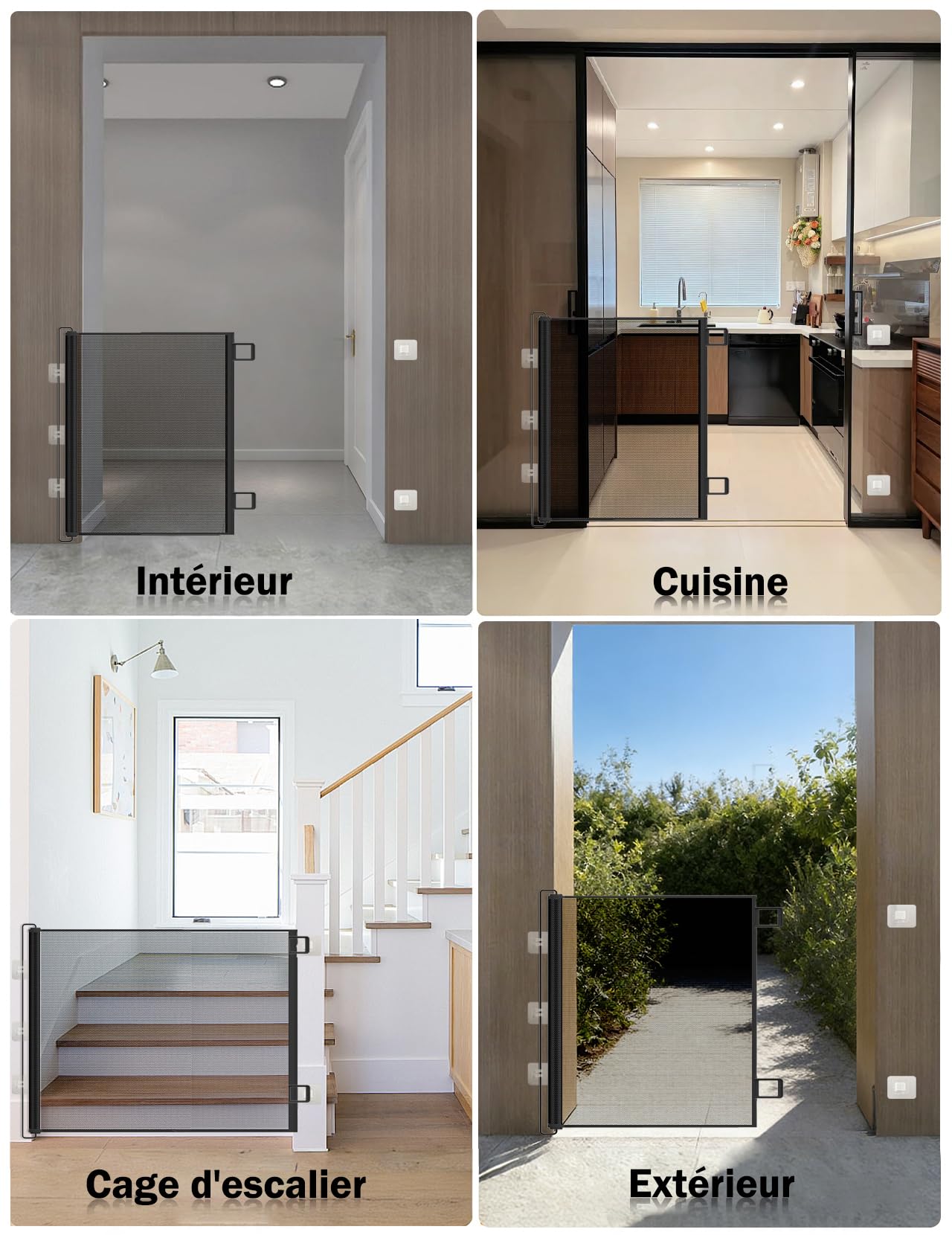 Barrière de Sécurité Chien et Enfant Rétractable Extensible (Noir, Épaisseur 110cm)