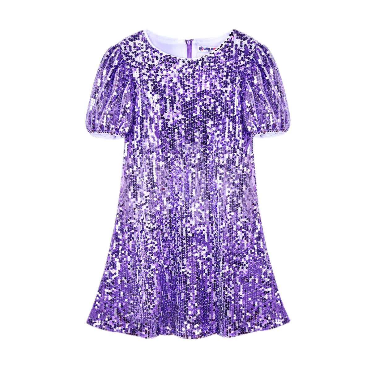 WELAKEN Girls Sparkly Sequin Dress Puff Sleeve for Kids Party Birthday