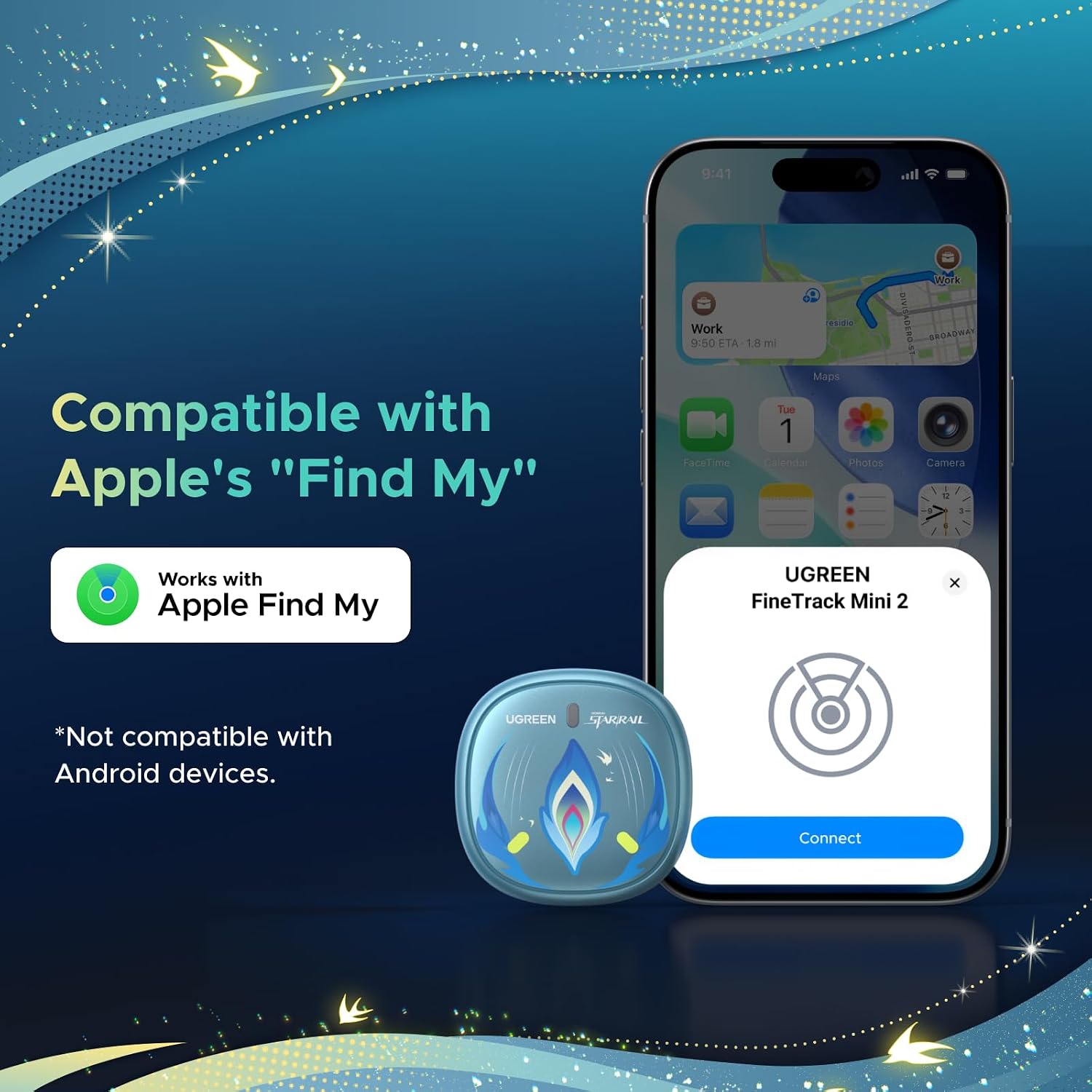 UGREEN FineTrack Mini2 Tracker Tags (iOS Only), Bluetooth Tracker Compatible with Apple Find My, Honkai: Star Rail Yao Guang Limited Edition, Item Finder for Keys & Luggage