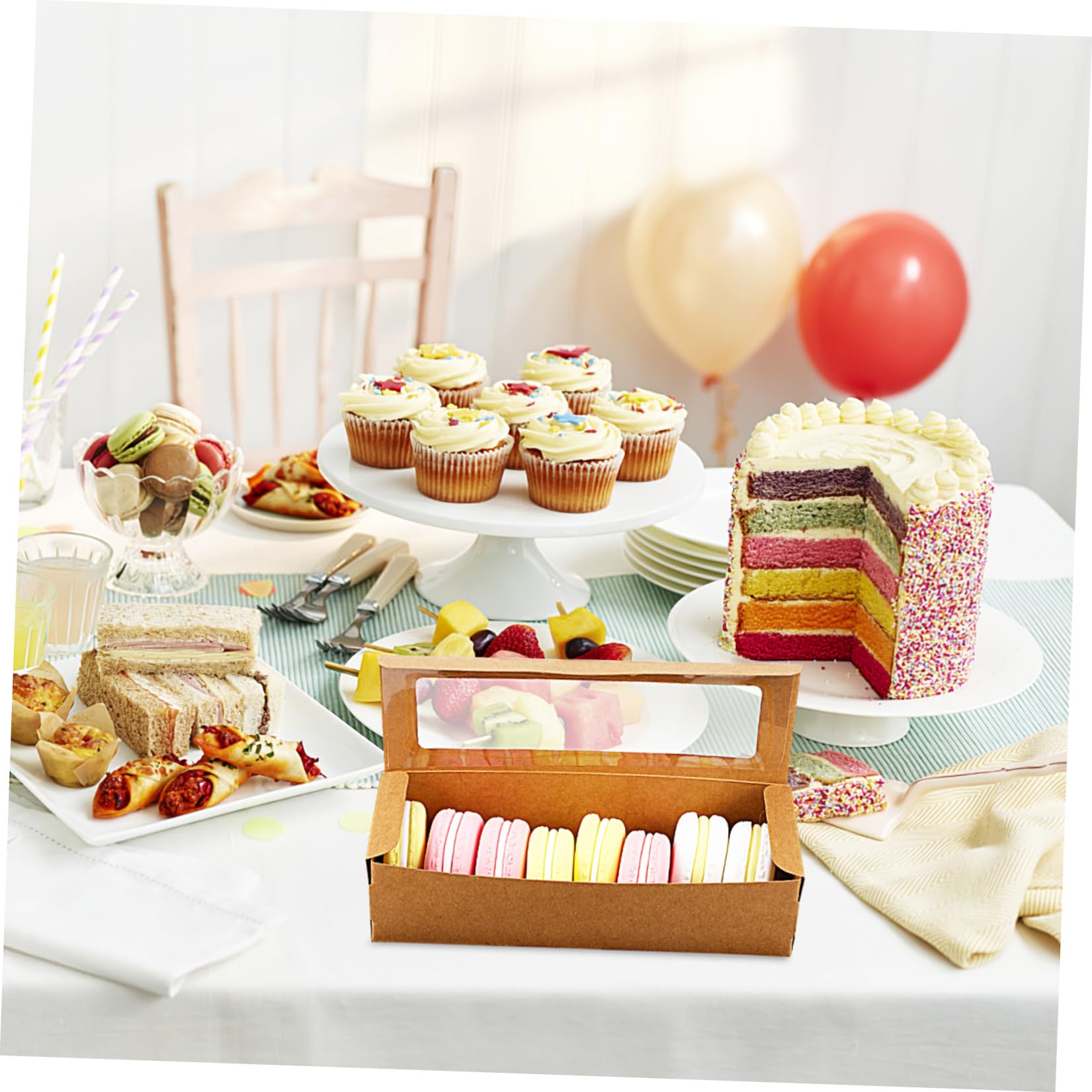 SOIMISS Boîtes à Macarons Kraft Marron avec Fenêtre Transparente, Légères et Faciles à Transporter, Pâtisserie DIY Boutiques, Lot de 50 Pièces avec Autocollants