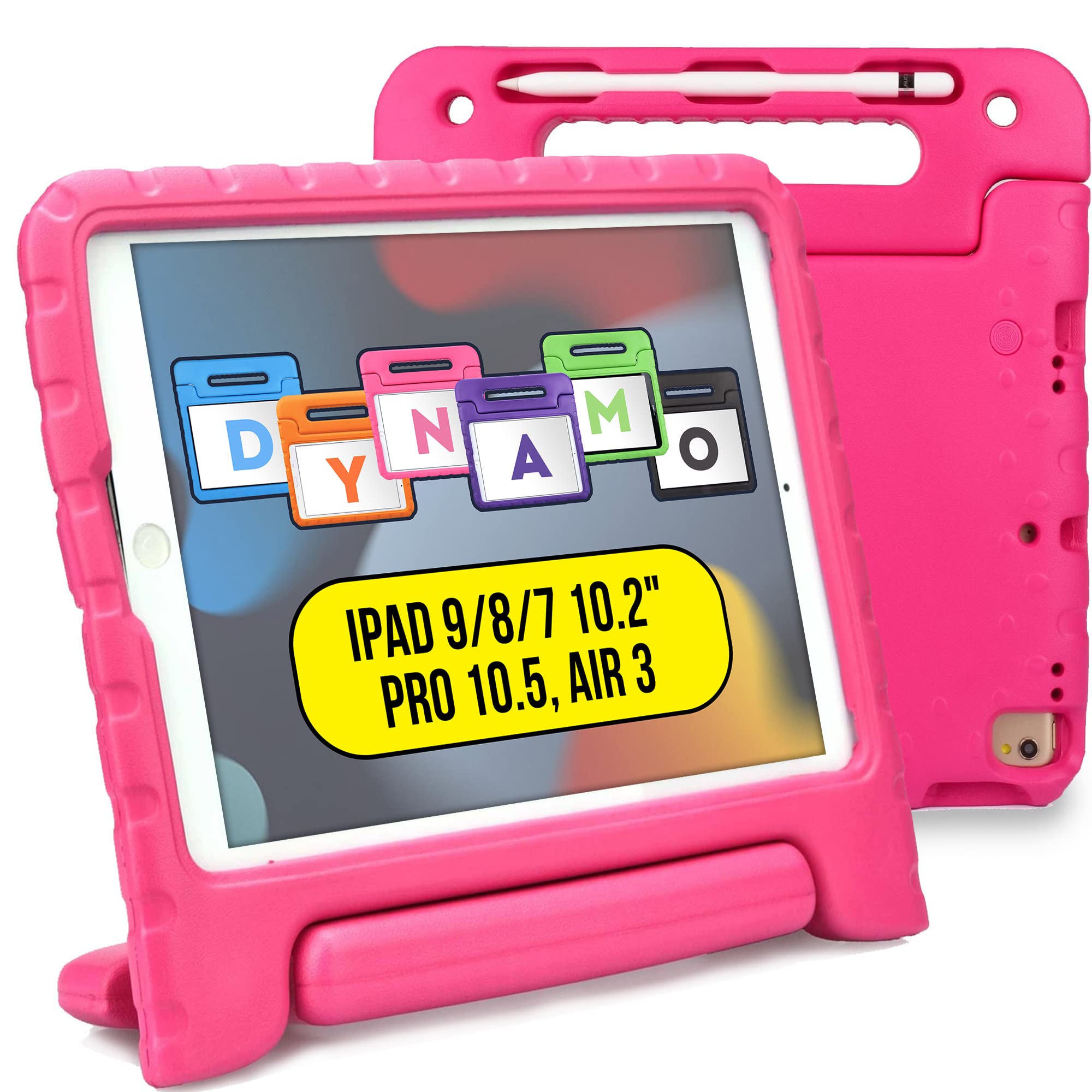 Official Cooper Dynamo iPad 9th Generation Case for Kids fits iPad 10.2, 8th, 7th Gen, Air 3, Pro 10.5 | Rugged, Lightweight, Kids Proof Case with Magic Handle & Stand, Pencil Holder (Bubble Gum Pink)