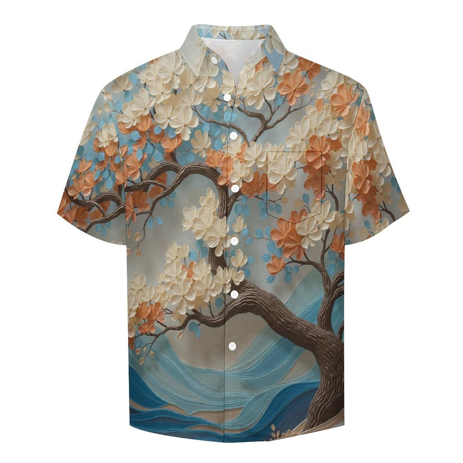 Funky Camicia Hawaiana Uomo, Manica Corta Design Aloha Camicie con Bottoni, Estiva Camicie a Onde Fiori Alberi Casual Stampa Spiaggia Estate Arte Tradizionale Camicia