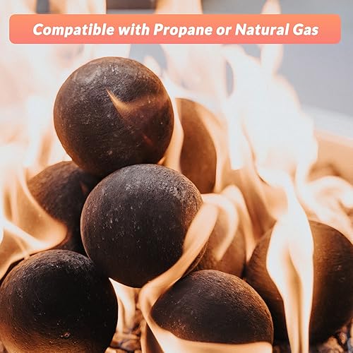 Miniatura 77 de Skyflame Juego de 6 bolas de fuego de cerámica, juego de 6 piedras redondas para fogatas o accesorios de chimeneas de interior y exterior, 5 Gris