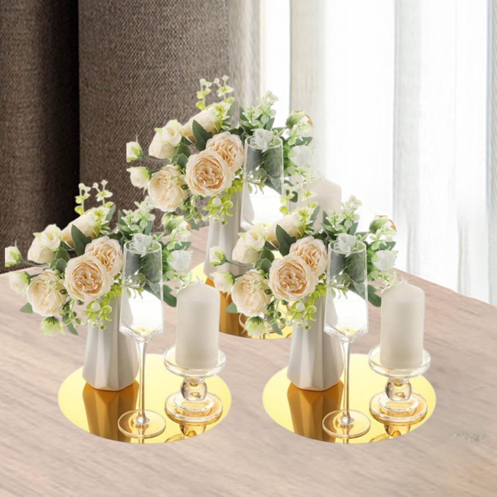 rockible Bandejas Redondas de Espejo de 2x3x para Centros de Mesa, Bandejas Decorativas de Espejo, Plato Redondo de Espejo Acrílico Decorativo para Adorno, 5 Piezas