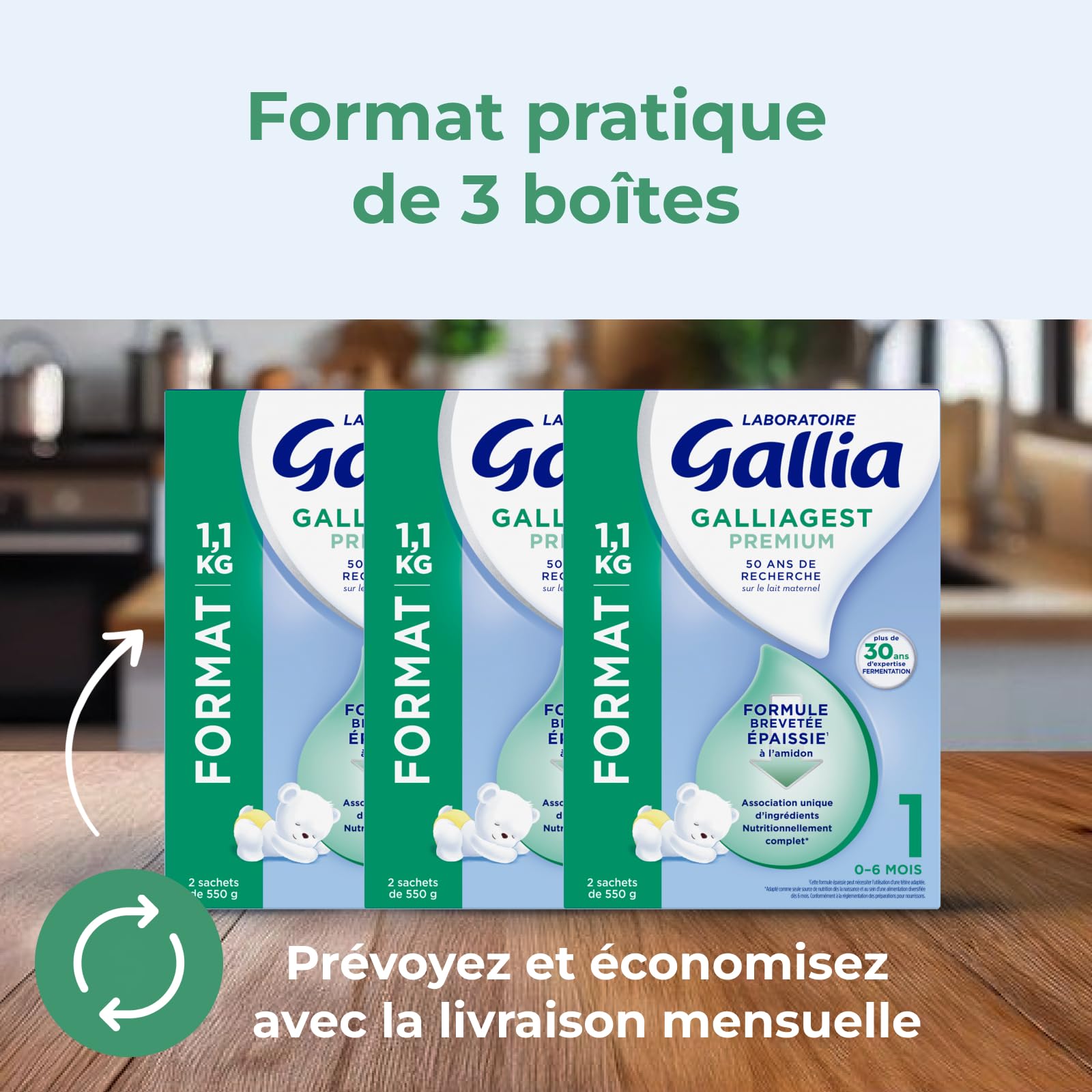 Laboratoire Gallia - Galliagest Premium 1 - Lait en Poudre - Lait Bébé de 0 à 6 Mois - Dès la Naissance - 1,1kg (Lot de 3)