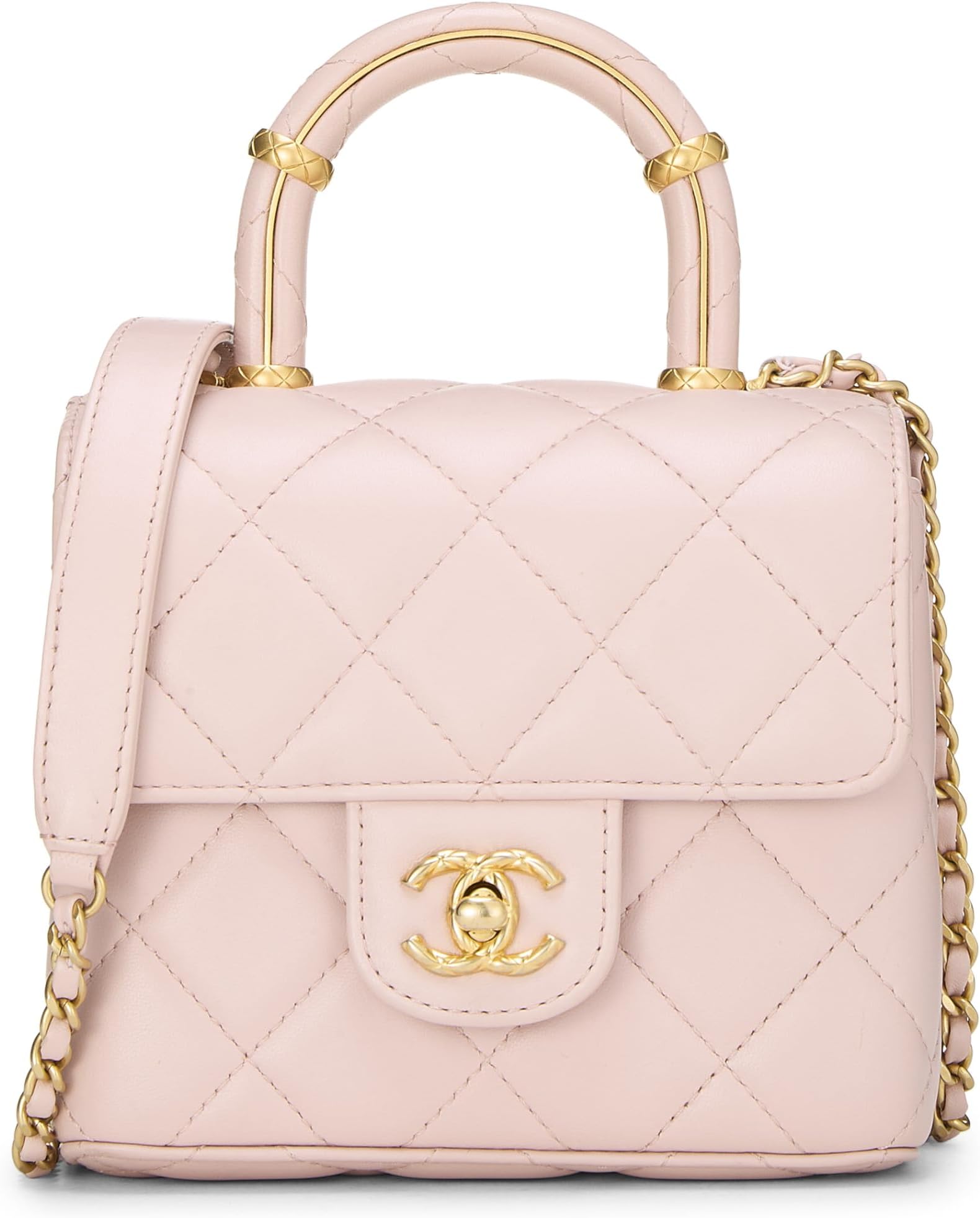 Pre-loved Pink Quilted Lambskin Handle Crush Square Flap Mini, Pink