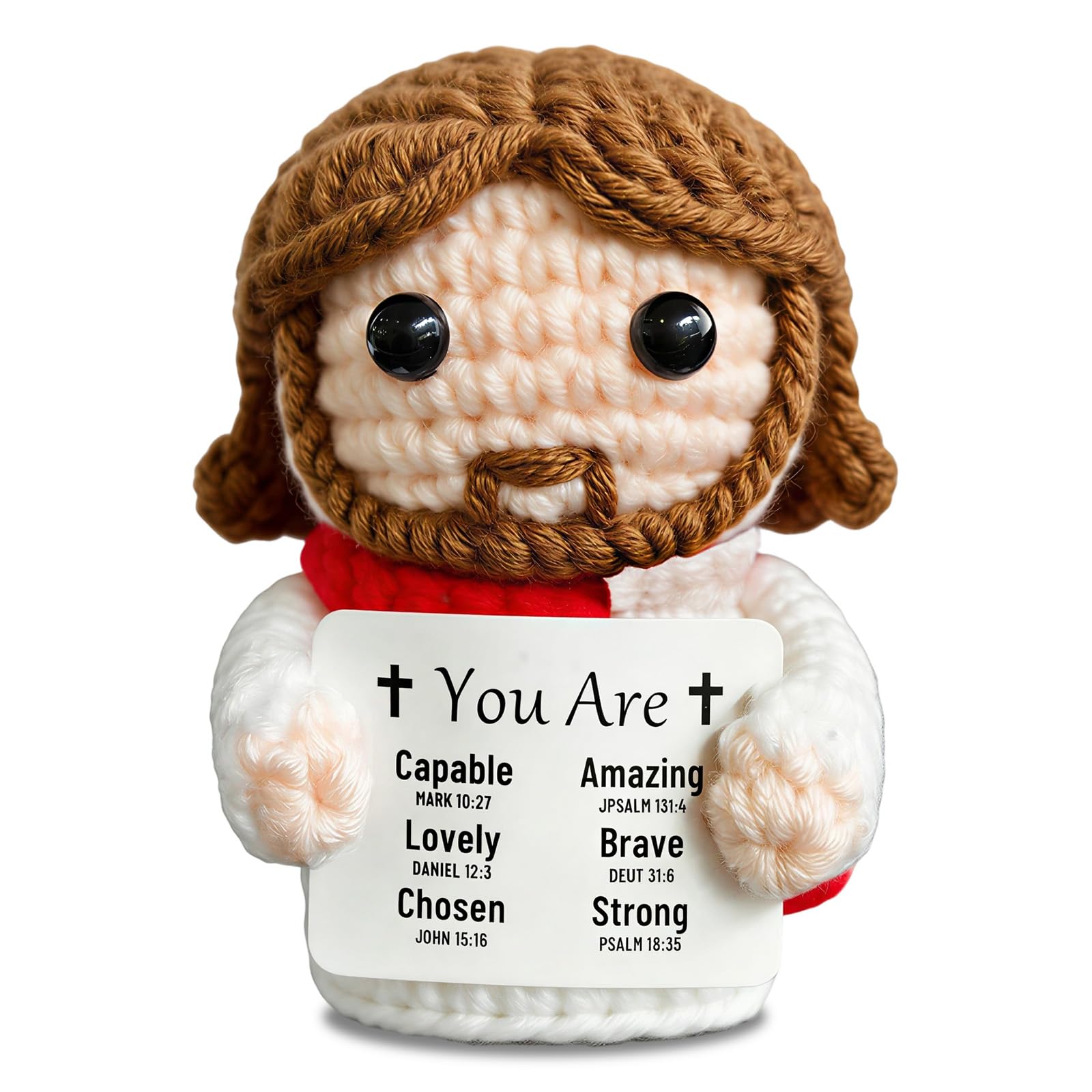 Pralen Handmade Mini Jesus Crochet Doll 9cm, Emotional Support Jesus Plush with Encouragement Card, Cute Jesus Gifts for Funny Anxiety Relief, Positive Christian Gift for Women Men Friends