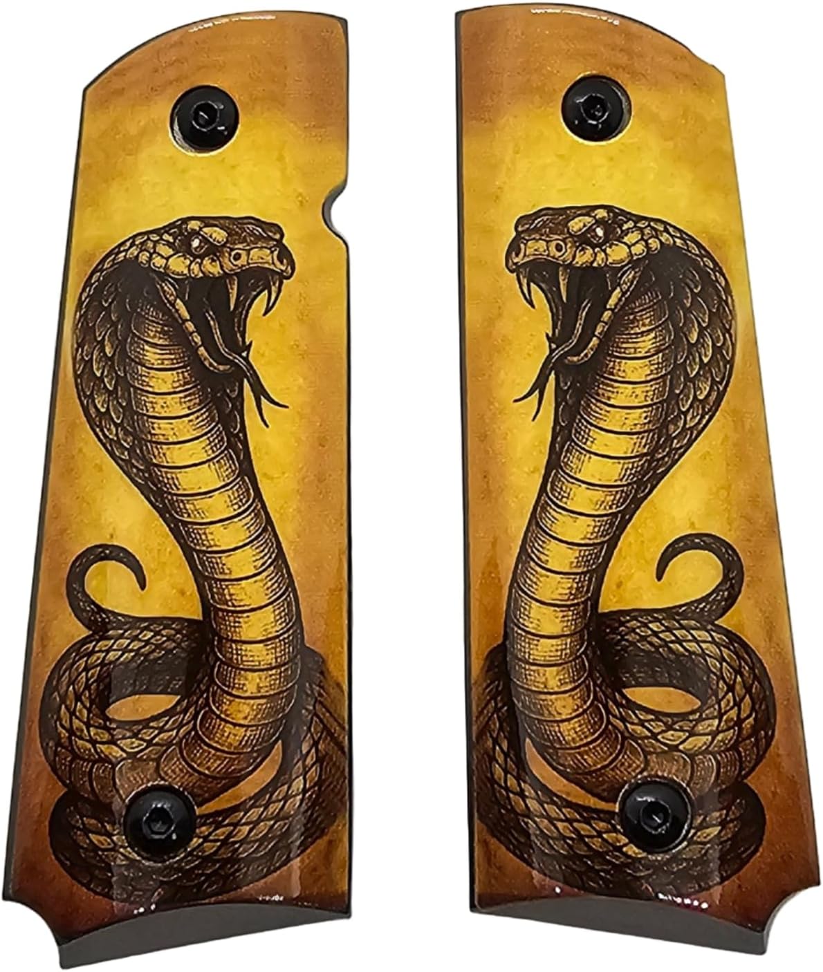 1911 Full Size Grips with Ambi Safety Cut – Cobra Snake Artwork Design – Metal Base, Black Screws Included – Custom Artistic Grip Panels, Durable & Precision Fit for 1911 Pistols