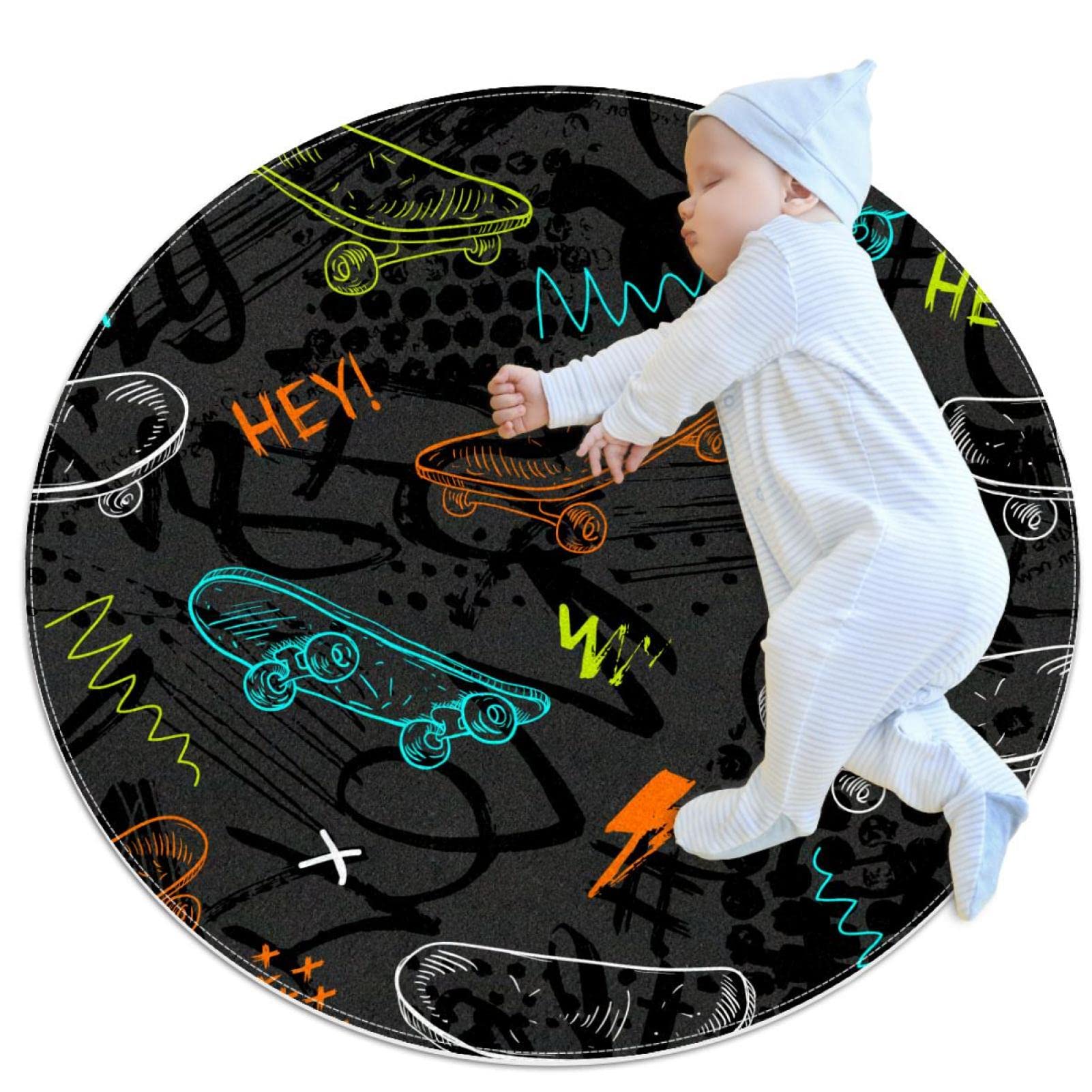 Tapis rond 100x100 cm JDEZ motif planche pour une chambre cocooning