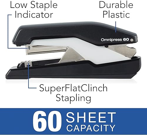 Miniatura 4 de Swingline Engrapadora Omnipress 60, presiona en cualquier lugar para un uso más fácil, capacidad de 60 hojas, negrogris (5000590A)